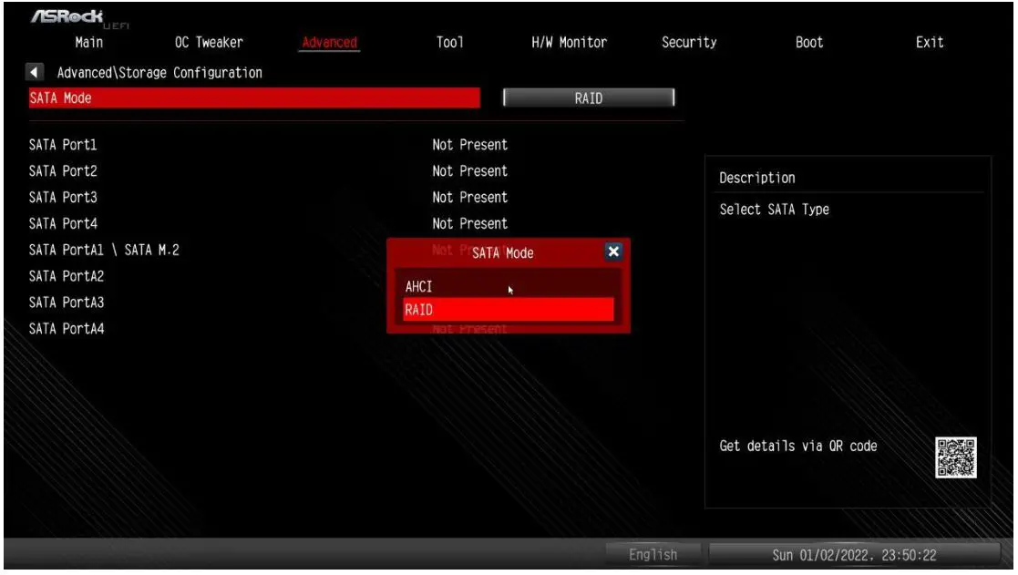 ASRock X670E Taichi Motherboard - Set “SATA Mode” to RAID