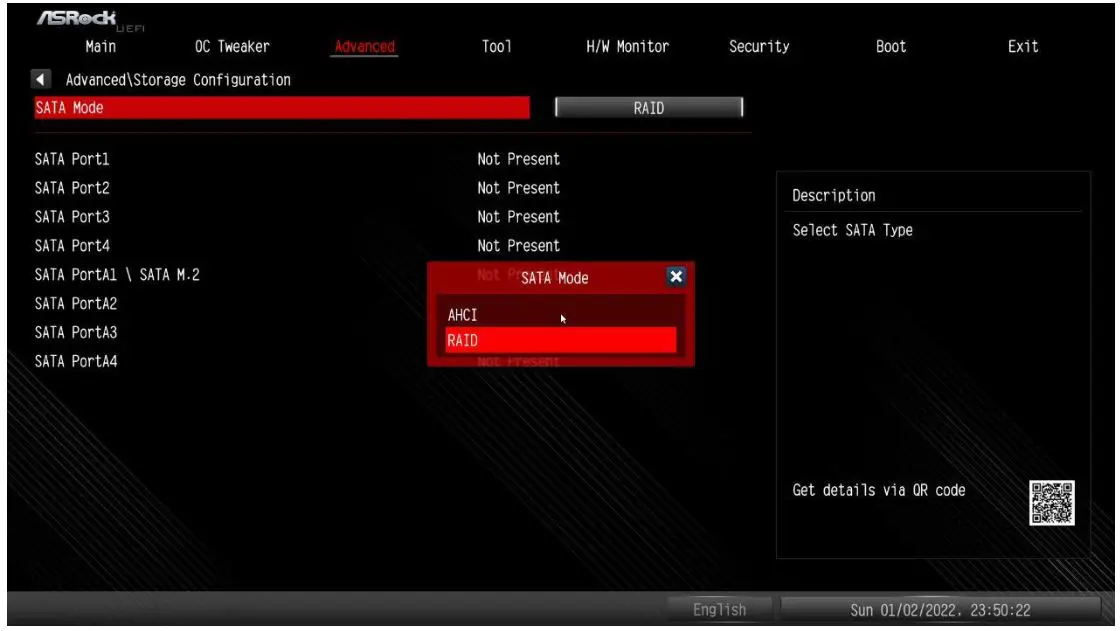 ASRock X670E Taichi Motherboard - Set the “SATA Mode” option to RAID