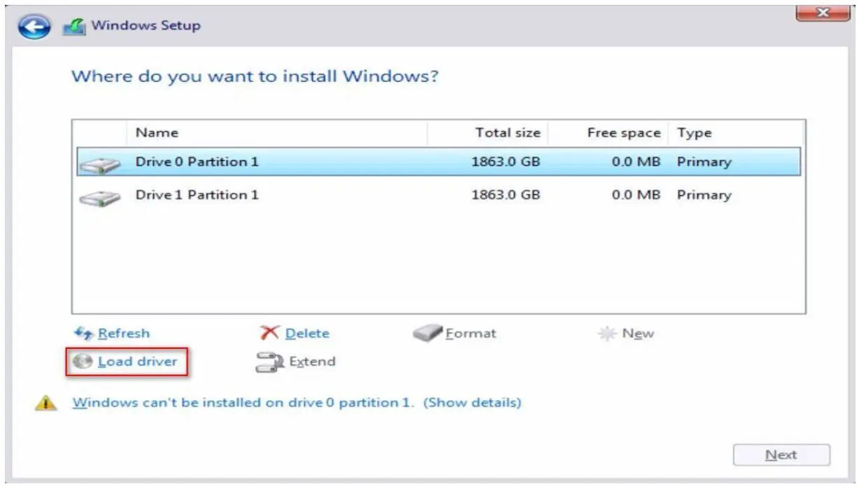 ASRock X670E Taichi Motherboard - When the disk selection page shows up during the Windows installation process