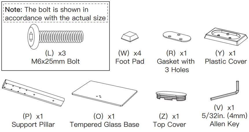 PERLESMITH PSTVS04 Universal Table Top TV Stand-Supplied Parts and Hardware for Step 1