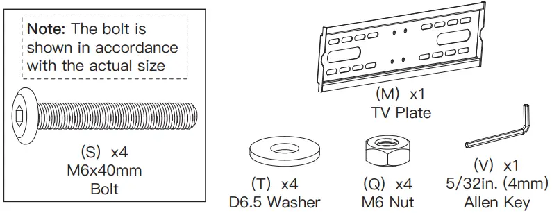 PERLESMITH PSTVS04 Universal Table Top TV Stand-Supplied Parts and Hardware for Step 2