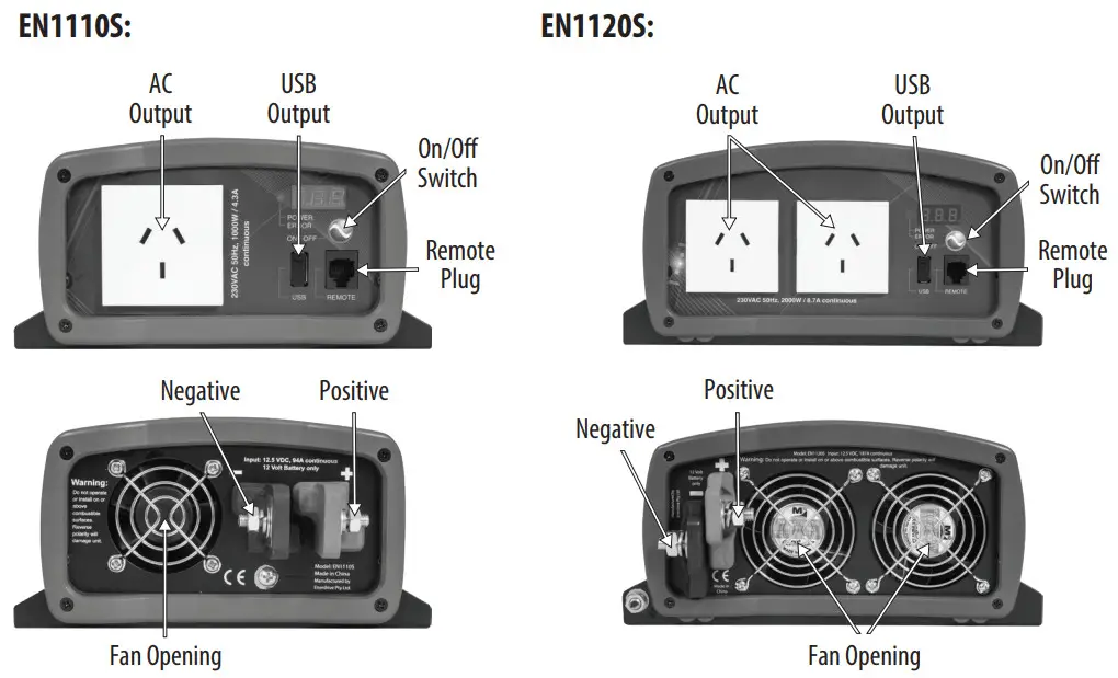 DOMETIC 12v 1000W True Sine Wave Inverter - unit feature