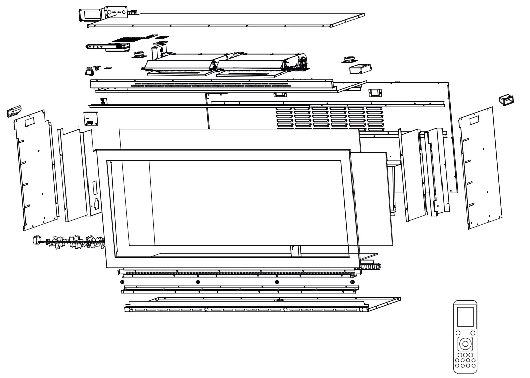 Amontii SYM 100 XT Series Bespoke Electric Fireplace - EXPLODED VIEW