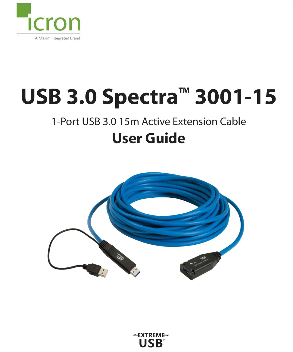 icron 3001-15 1-Port USB 3.0 15m Active Extension Cable User Guide