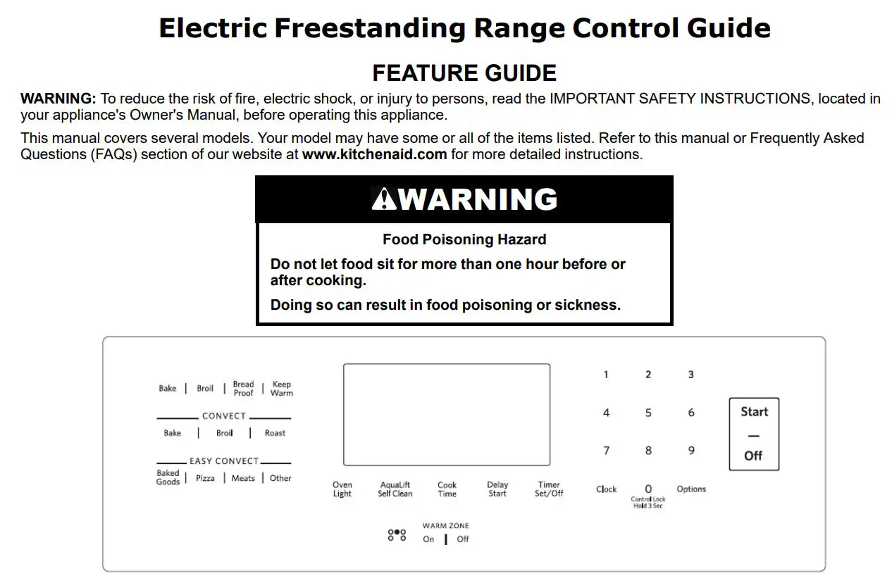 KitchenAid W11489743A Electric Freestanding Range Control User Guide