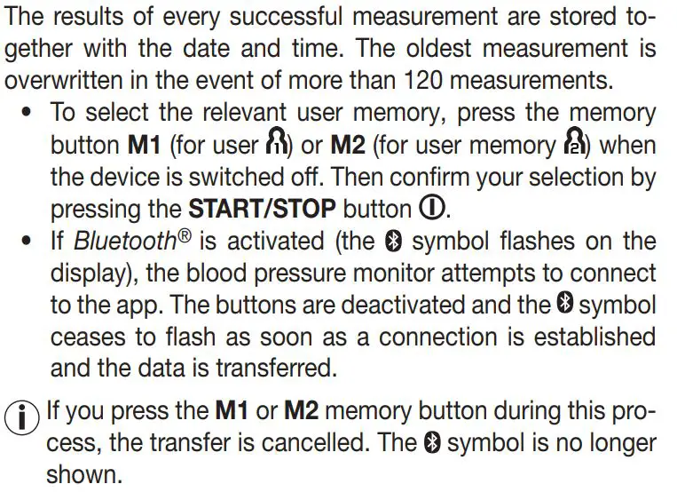 beurer BC 87 Wrist Blood Pressure Monitor Instruction Manual - User memory