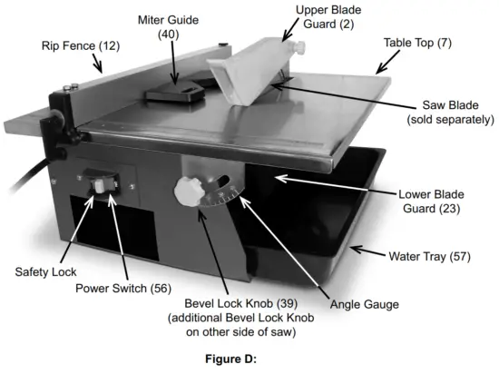 CHICAGO ELECTRIC 69231 7 Inch Portable Wet Cutting Tile Saw - Functions