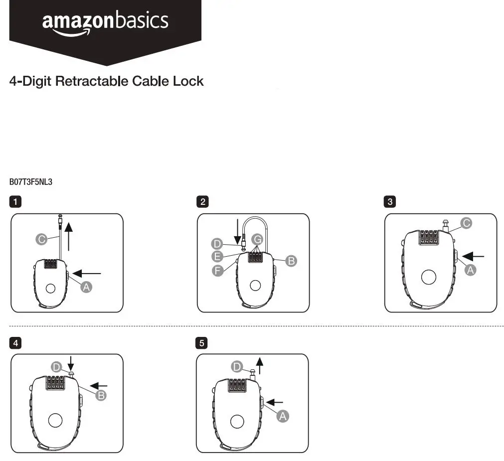 amazonbasics 4-Digit Retractable Cable Lock Instructions