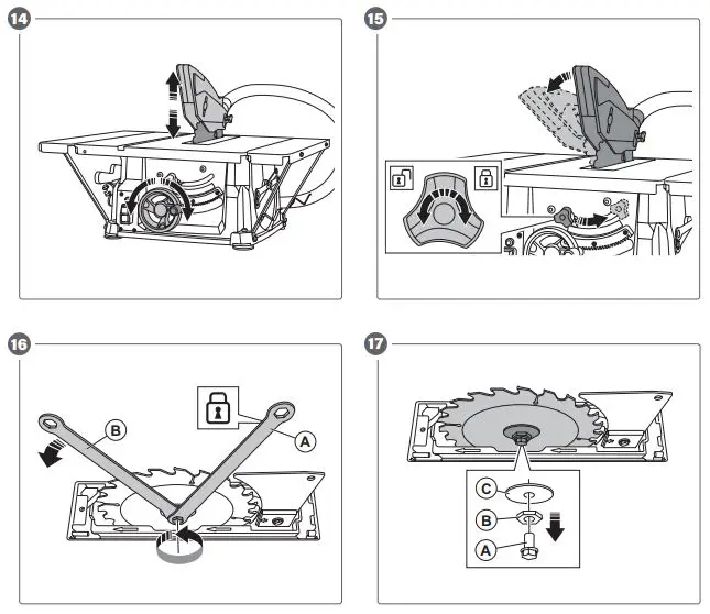 MEEC TOOLS 008804 Table Saw Instruction Manual - Fig 14,17