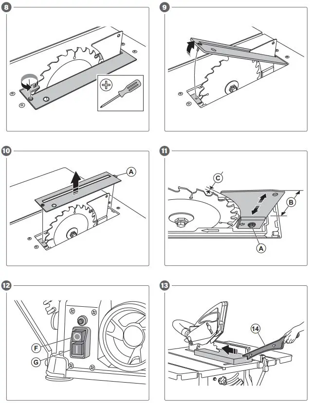 MEEC TOOLS 008804 Table Saw Instruction Manual - Fig 8,13