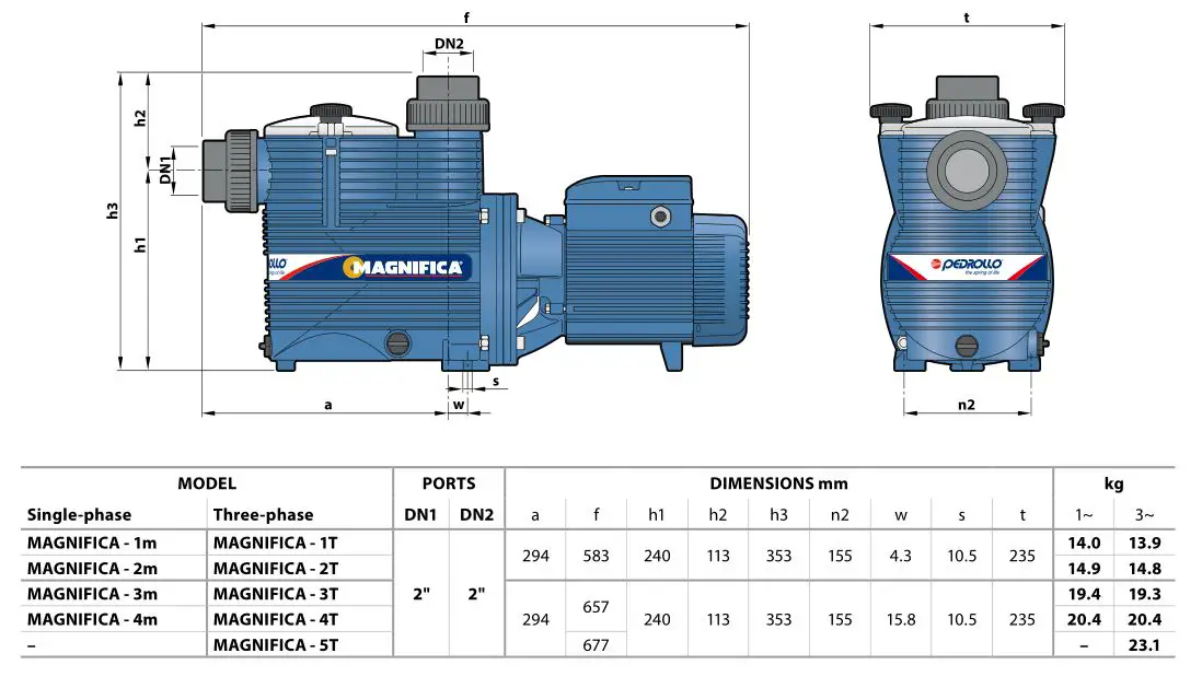 pedrollo MAGNIFICA Self Priming Water Pumps - DIMENSIONS AND WEIGHT