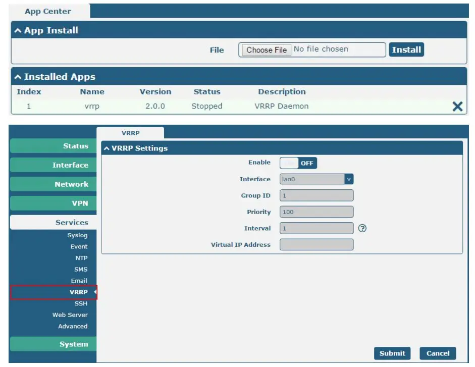 VRRP robustel App User - .Services par