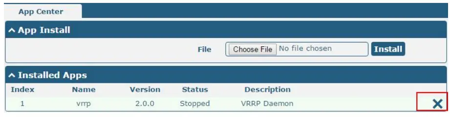 VRRP robustel App User - “Installed Apps
