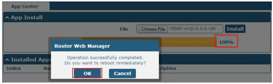 VRRP robustel App User - router reboot.