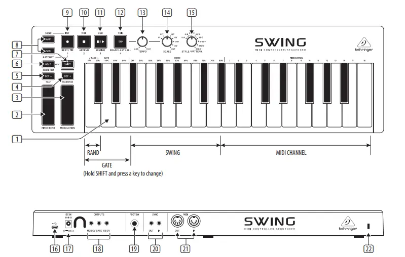 behringer Swing 32-Key USB MIDI Controller Keyboard with 64-Step Polyphonic Sequencing - 4