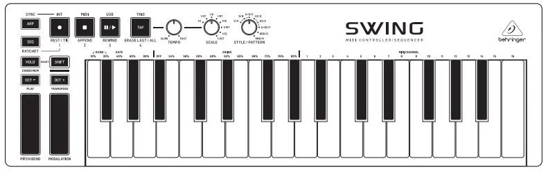 behringer Swing 32-Key USB MIDI Controller Keyboard with 64-Step Polyphonic Sequencing