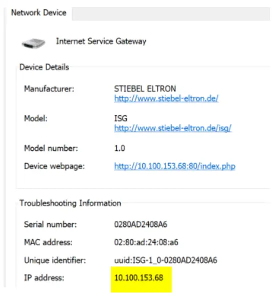 STIEBEL ELTRON Heat Pump to The Internet Internet Service Gateway - Fig 1