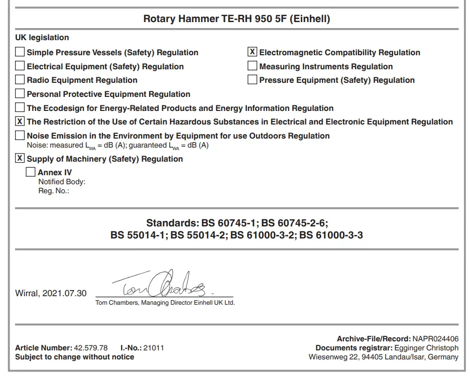 Einhell TE RH 950 5F Hammer Drill - Fig 2