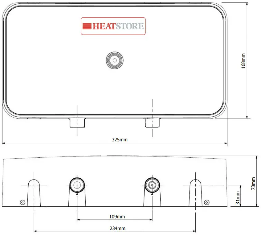 HEATSTORE HSMF9500N 9 5kW Multiflow Instant Water Heater - PRODUCT DIMENSIONS