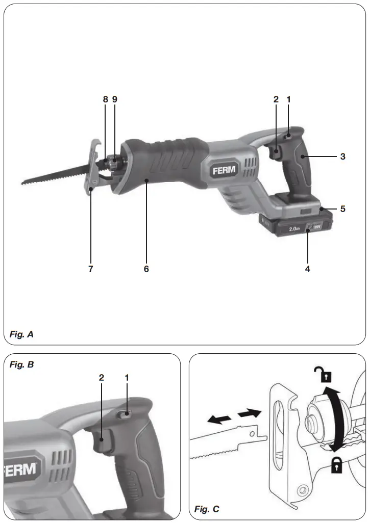 FERM RSM1022 20V Cordless Reciprocating Saw - Figure 1
