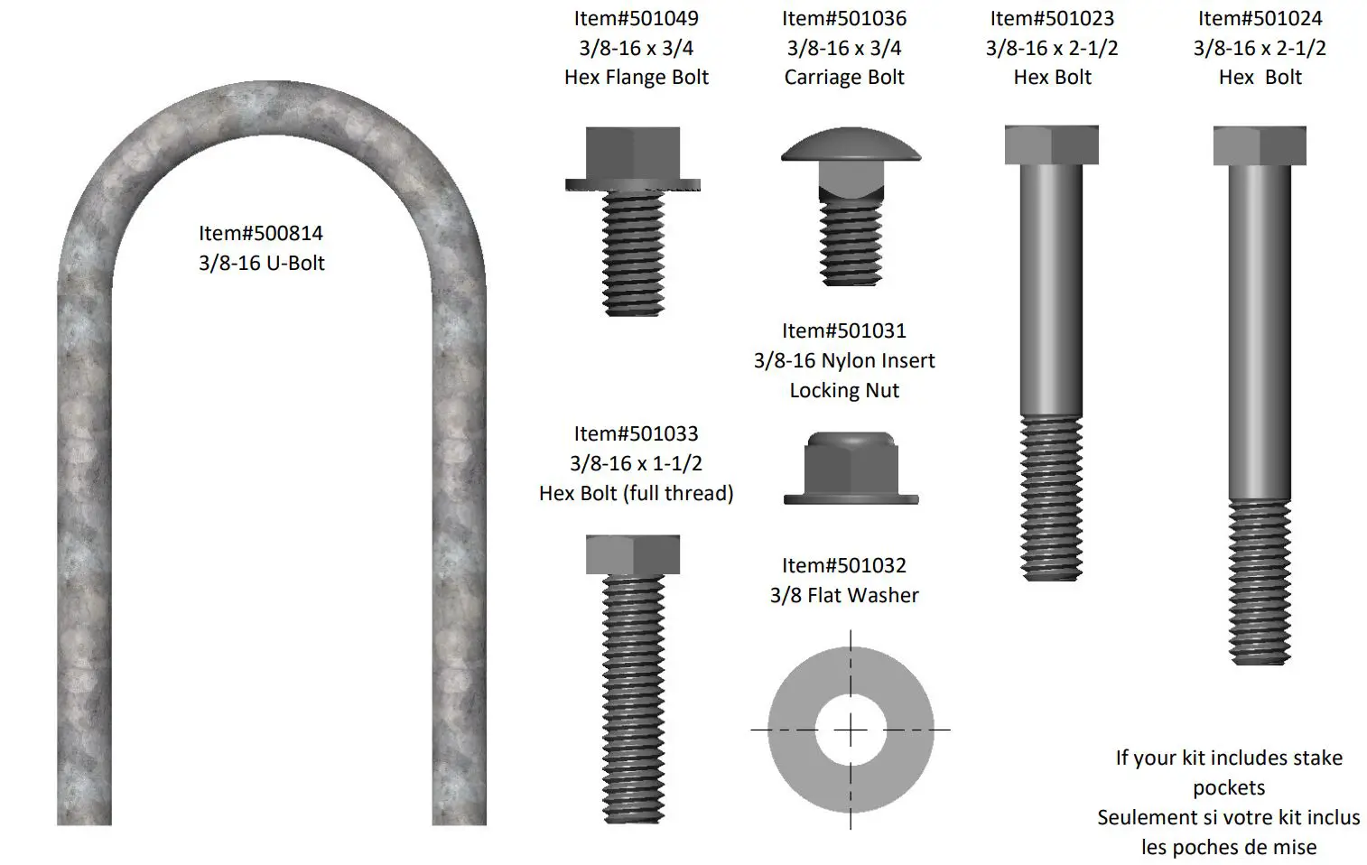 Westbrook 4′ x 8′ Galvanized Kit Trailers User Manual - Hardware