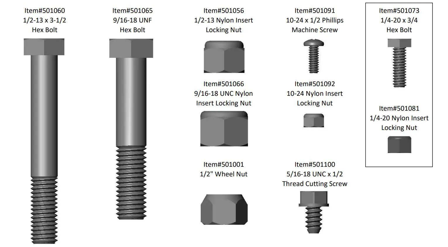 Westbrook 4′ x 8′ Galvanized Kit Trailers User Manual - Hardware