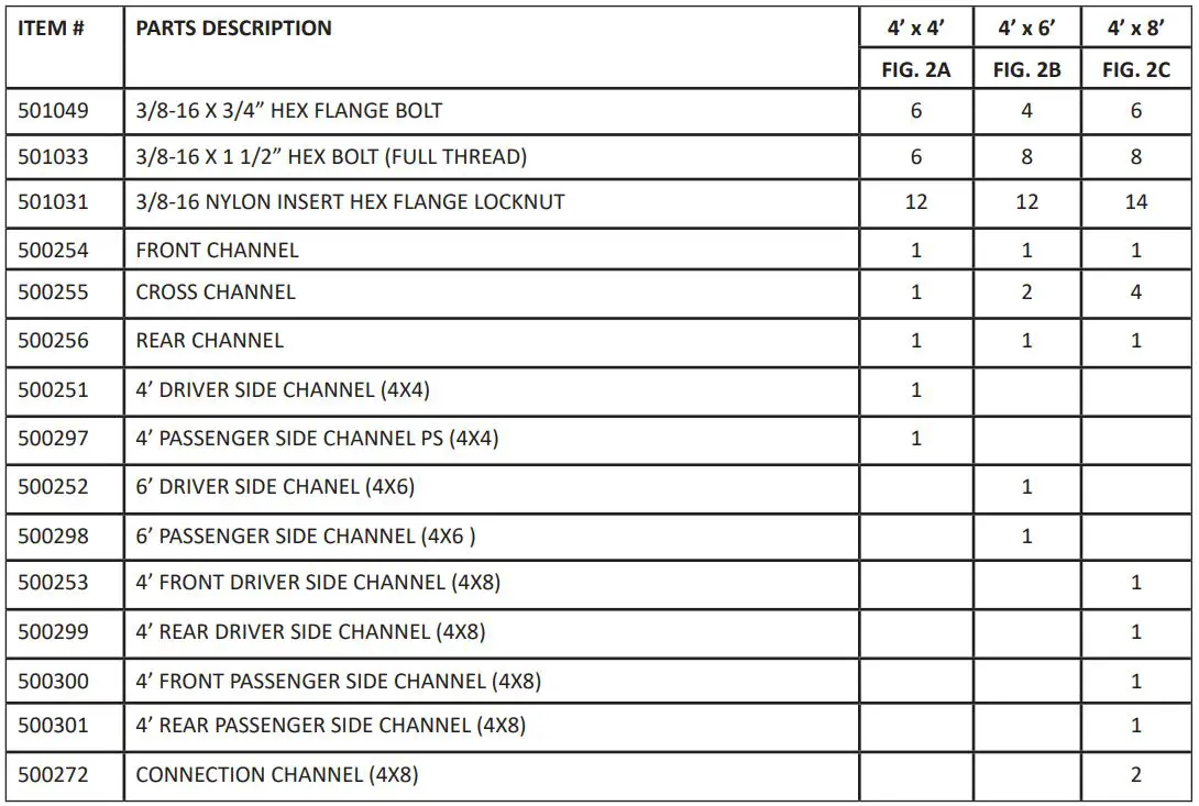 Westbrook 4′ x 8′ Galvanized Kit Trailers User Manual - Gather the components below and layout as per corresponding figure of your trailer