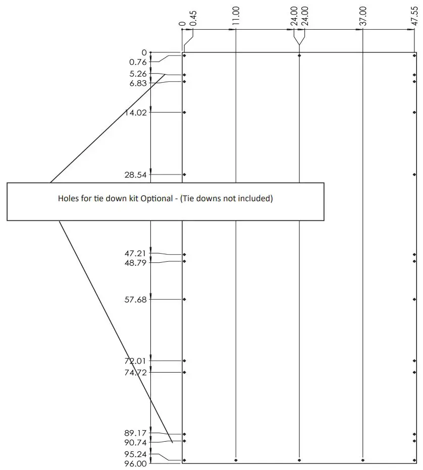 Westbrook 4′ x 8′ Galvanized Kit Trailers User Manual - 4ft x 8ft Plywood Drill Template
