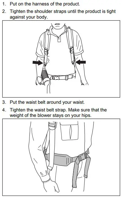 Husqvarna 350BT Leaf Blower User Manual - To adjust the harness