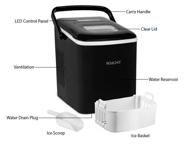 IGLOO IGLICEB26HNBK Automatic 26-Pound Ice Maker with Carry Handle FIG 2