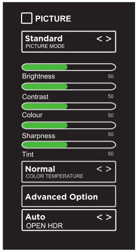 BLAUPUNKT 58” 4K Ultra HD Smart TV - PICTURE MENU