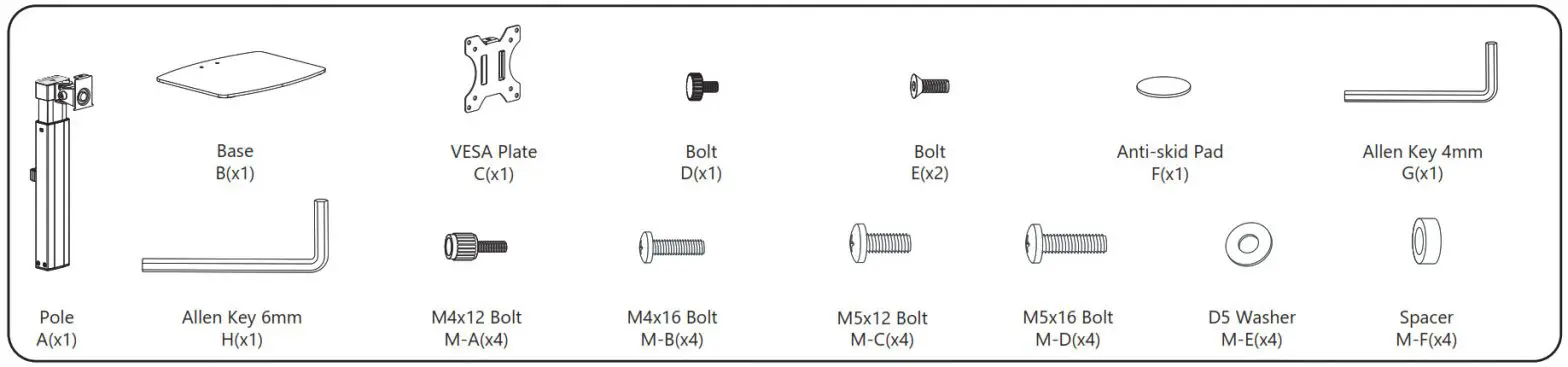 Monitor Desk Stand- -Supplied Parts List