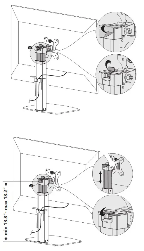Monitor Desk Stand- Tear off the warning label from the gas spring button