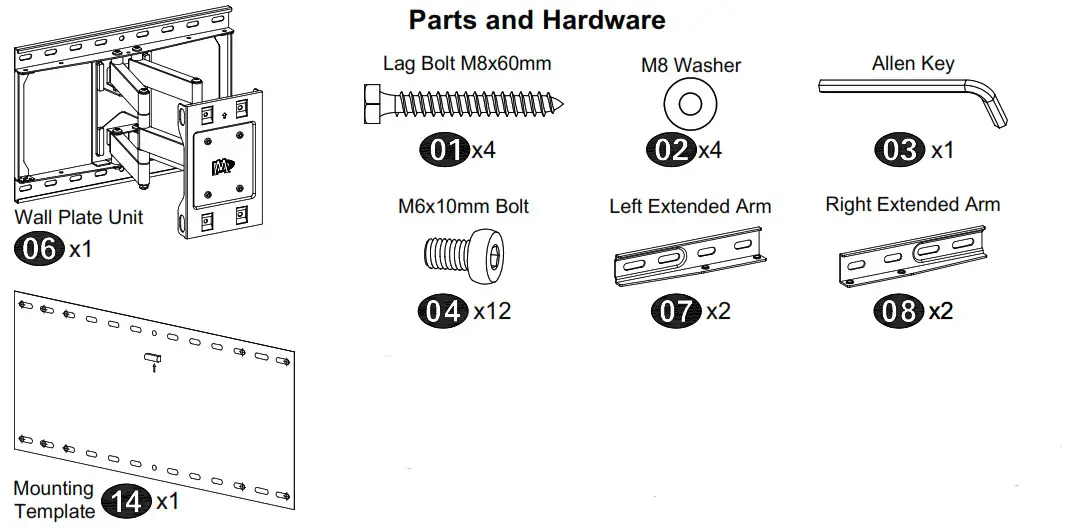 Mounting Dream Full Motion Parts and Hardware 7