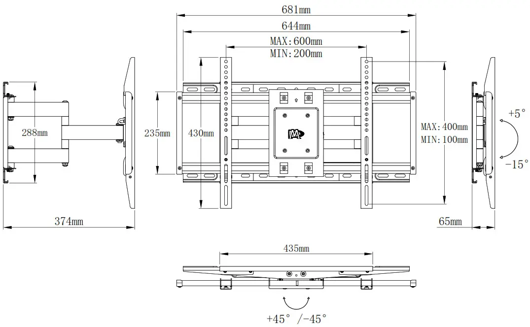 Mounting Dream Full Motion TV Product Deminsion 1