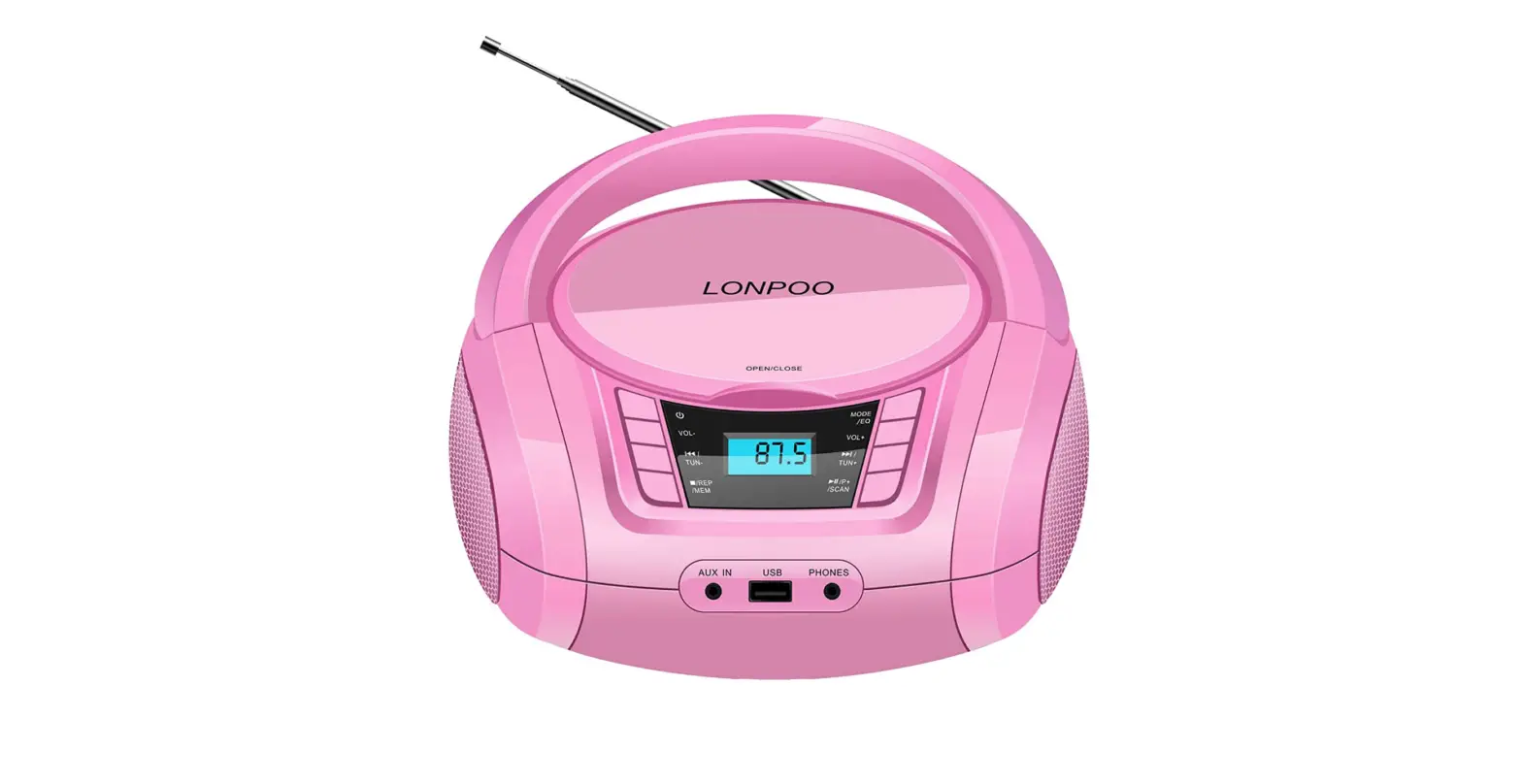 Lonpoo Portable Cd Player Kids Gift Boombox Classic Stereo Sound System Outdoor Speaker-complete Features/instruction Guide