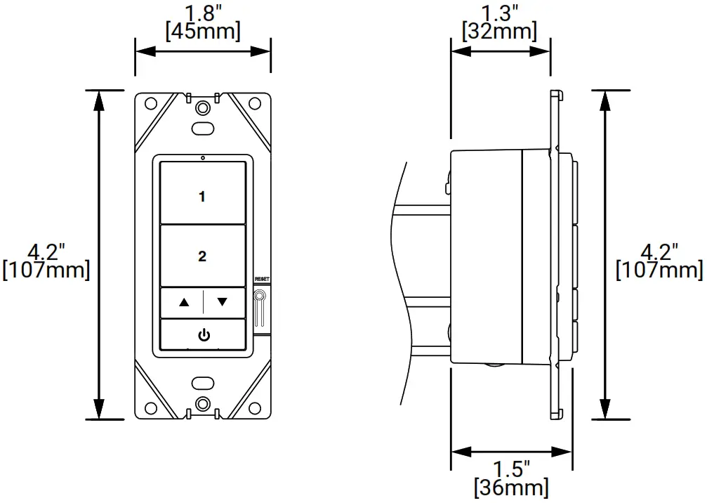 COOPER 1255874 WaveLinx Lite Wallstation with Zigbee - Dimensions