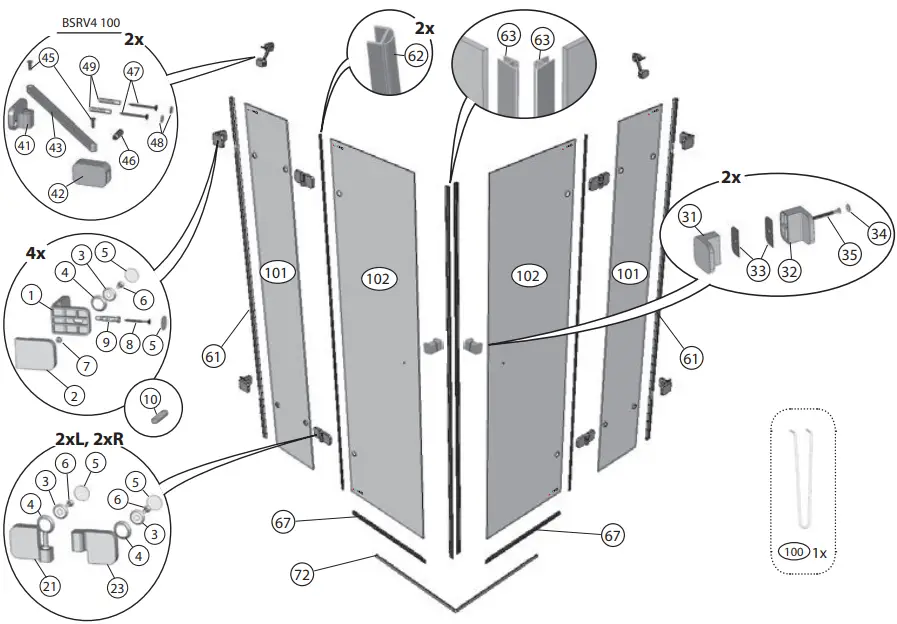 RAVAK BSRV4 Plus B Set 80 Corner Shower - FIG 1