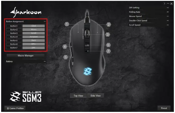 Sharkoon Wireless Gaming Mouse - Button Assignment