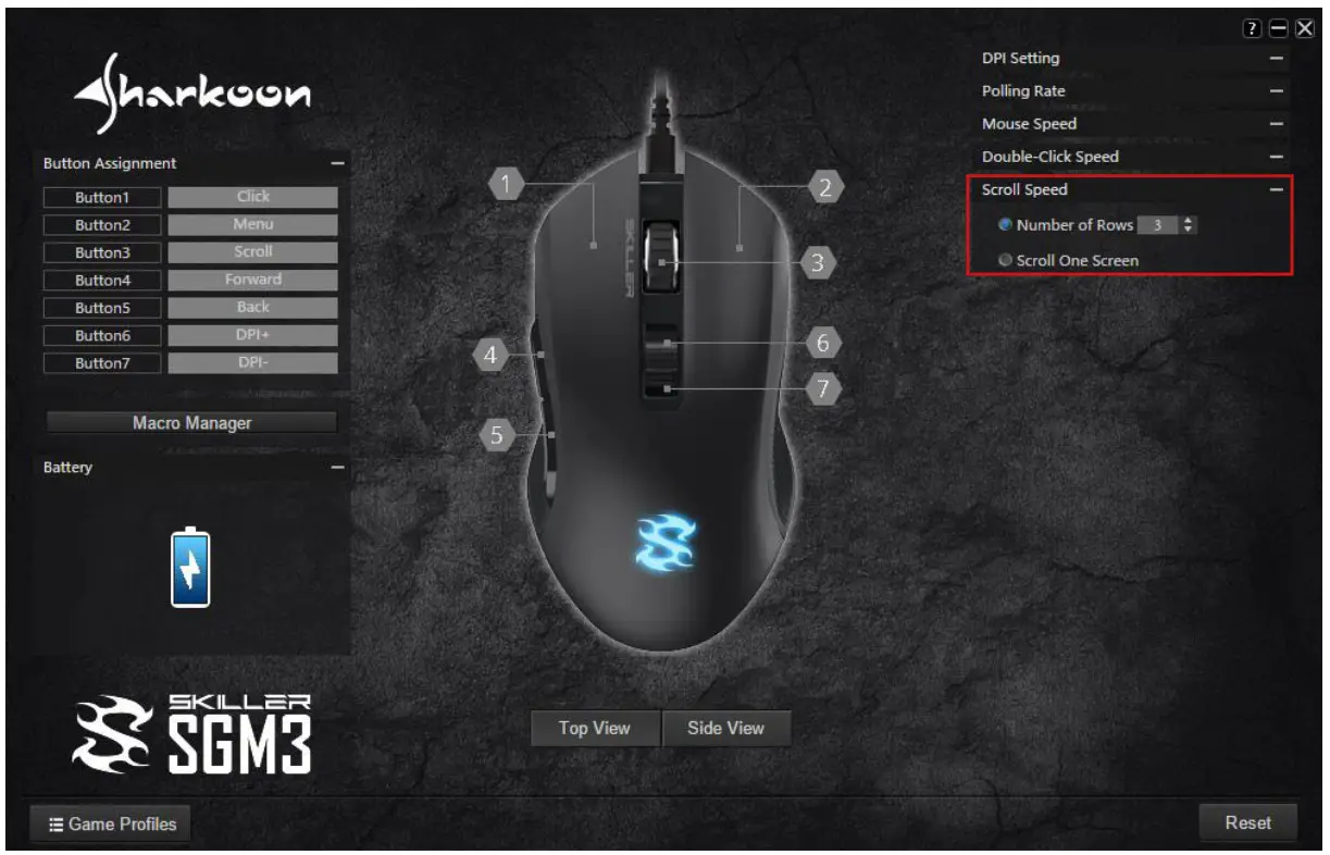 Sharkoon Wireless Gaming Mouse - Scroll Speed