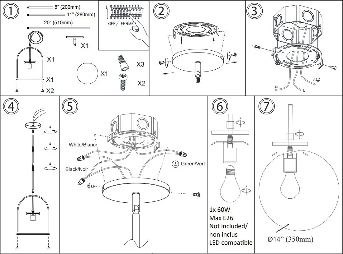 Dainolite PAO-161P Paola Black Modern-Contemporary Opal Glass Globe Pendant Light Installation Guide - How to use