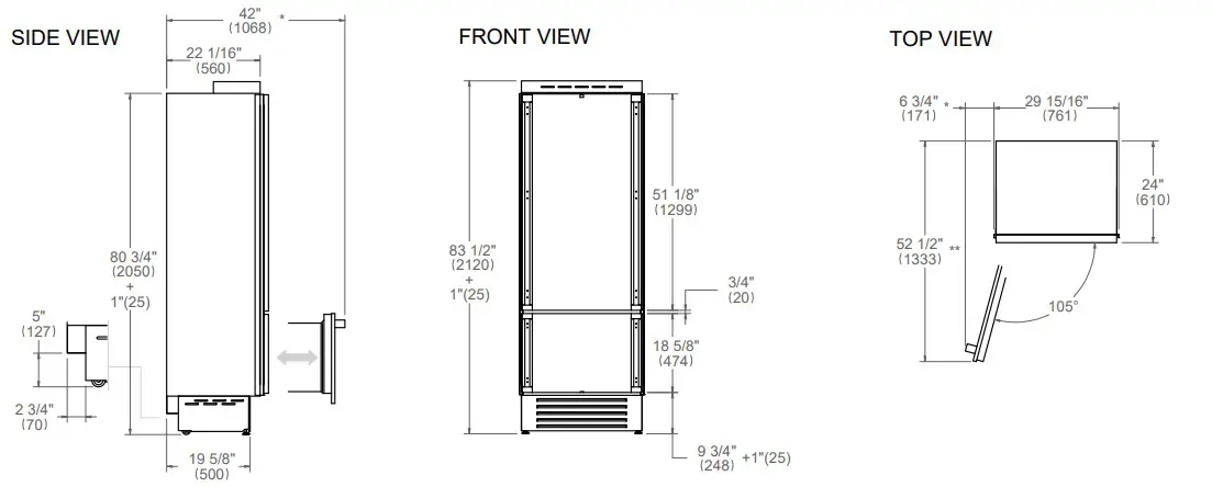BERTAZZONI REF30BMBIPLT 30 Inch Panel Ready Left Hinge Built In Bottom Mount Refrigerator - SIDE VIEW