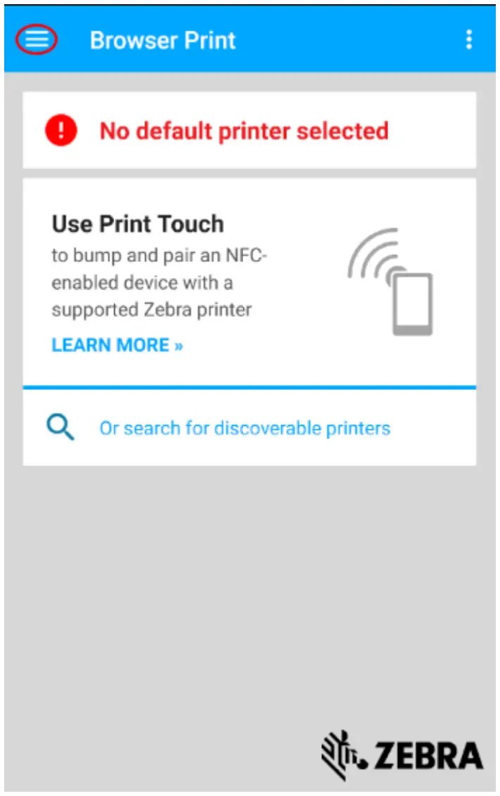 ZEBRA Browser Print Android - default printer