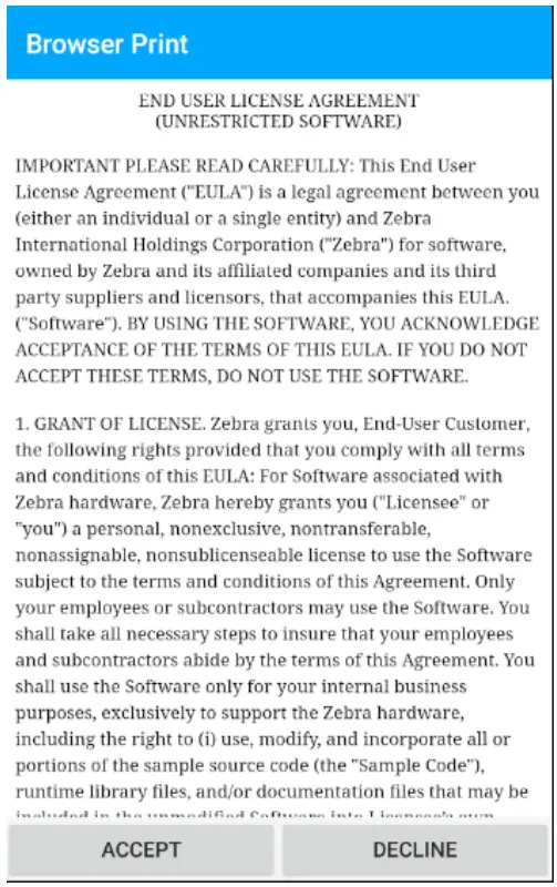 ZEBRA Browser Print Android