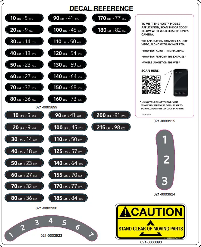 HOIST HD 3800 Inner Outer Thigh Fitness -DECAL REFERENCE 1