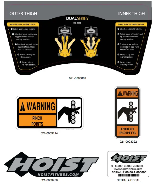 HOIST HD 3800 Inner Outer Thigh Fitness -DECAL REFERENCE