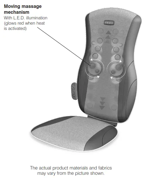Homedics MCS-125HA-THP Kneading Shiatsu Massage Cushion with Heat Instruction - Moving massage