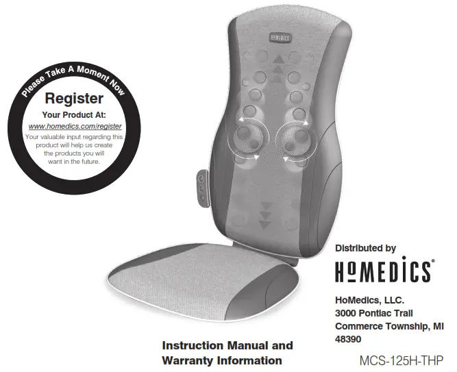 Homedics MCS-125HA-THP Kneading Shiatsu Massage Cushion with Heat Instruction - kneading shiatsu