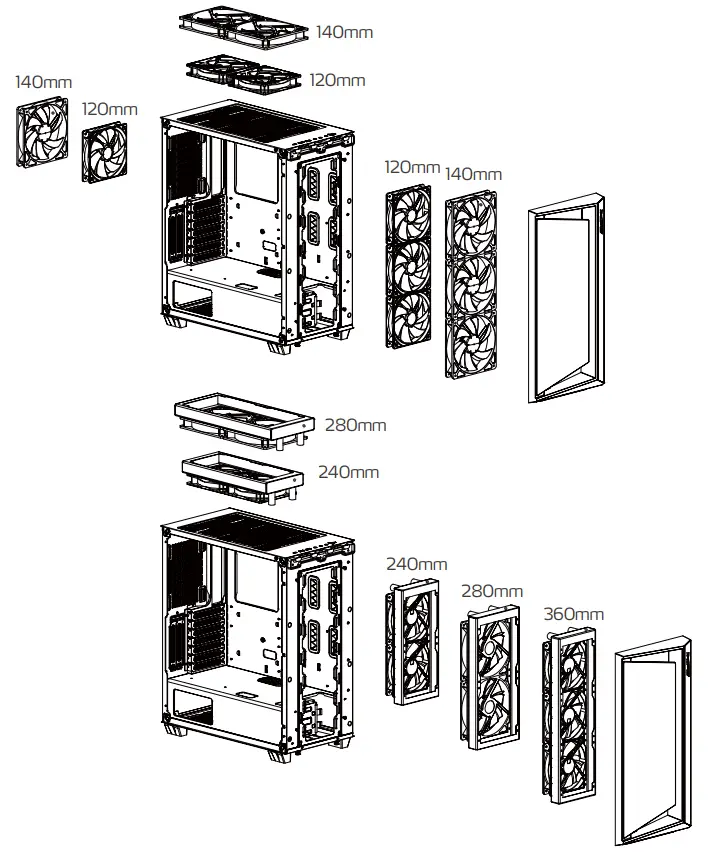XPG 053 Cruiser Super Mid Tower Chassis - FAN and RADIATOR