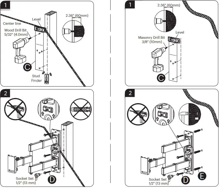 onn 100027964 Full Motion TV Wall Mount User Guide - Attach Wall Plate to Wall